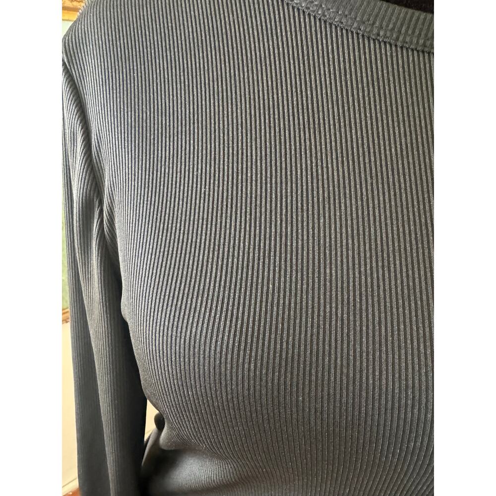 Ribbed Long Sleeve Top Black Fitted Stretch Crew Neck Size Large - Picture 3 of 8